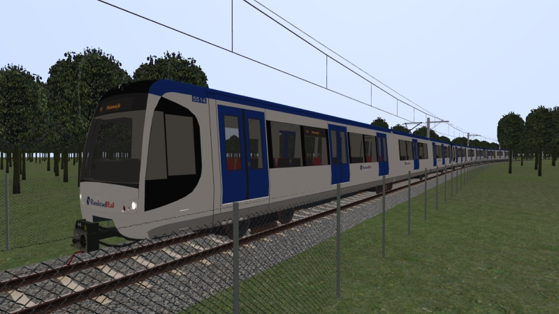Rijndam Metro RSG3 unit passes Panbos Forest as it forms the M1 Line train to Molenwijk.