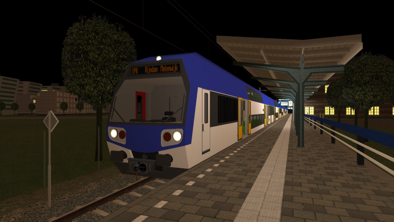 RijndamRail RR-DDM EMU pauses at Rijndam Buitenvelden on 12th April 2020 as the train was working the 22:35 <br />Noordvliet to Rijndam Molenwijk.