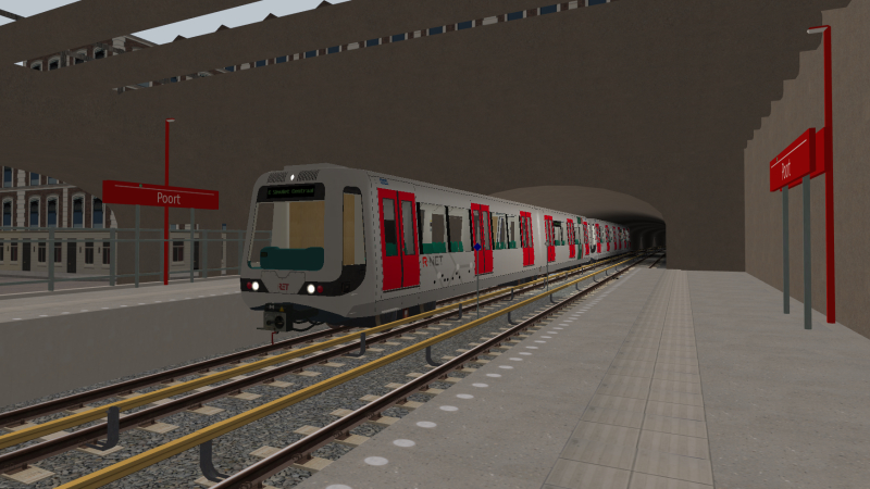 Simvilet Metro MG2/1 EMU arrives at Poort on the afternoon of 20th December 2021 as it takes charge of the Delfsblaak <br />to Simvilet Centraal Line D train.