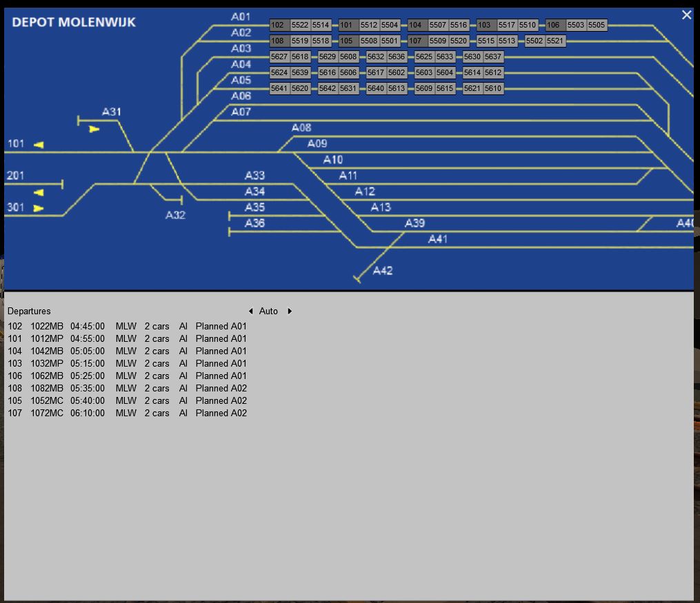 Yard Screen when activity loaded showing all unit numbers + departures