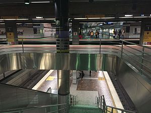 Blue and Expo Line platform is upstairs<br />Red and Purple Line platform downstairs