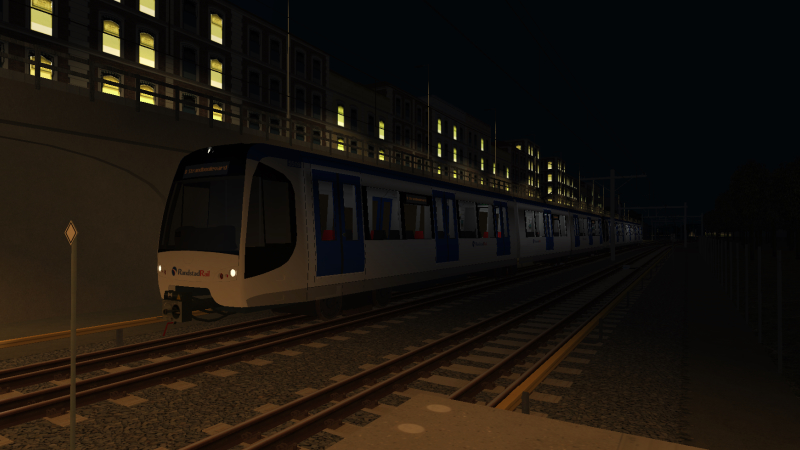 RanstadRail RSG3 EMU arrives at Simvilet West on the evening of Wednesday 24th February 2021 while forming the <br />Line D service to Strandboulevard.