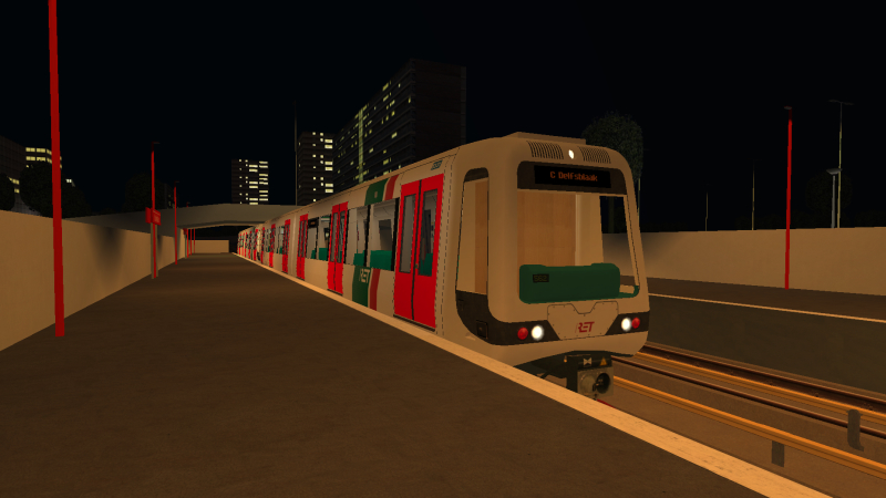 Simvilet Metro MG2/1 EMU forms the late evening Simvliet Centraal to Delfsblaak Line C train as it is about to make its <br />stop at Kruidveldlaan on Wednesday 23rd June 2021.
