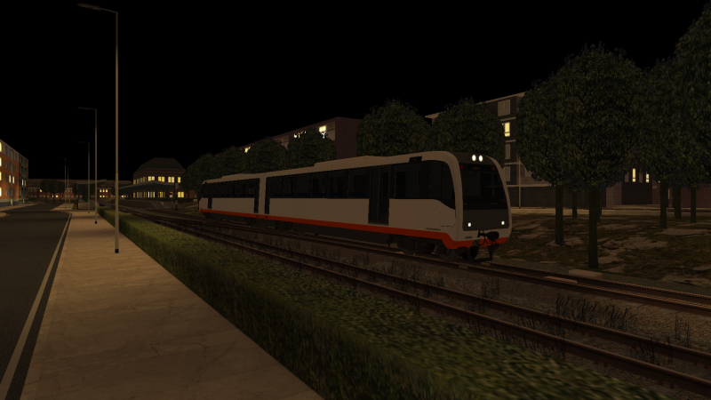 FGV 2500 DMU departs Simtra Estacion with the 22:30 service to somewhere north-west of Ademia on the evening of <br />Thursday 9th September 2021.