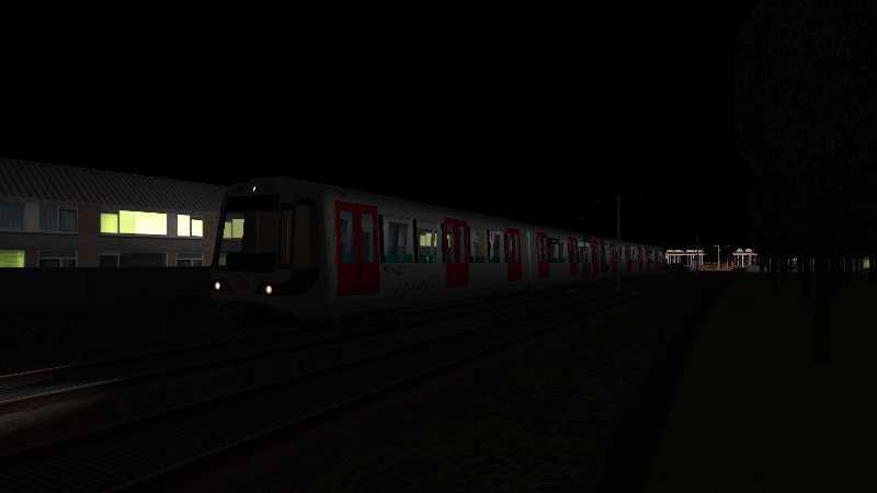 RET SG2/1 EMU departs Rozenpad on a Simvliet Centrum to De Molens B Line working on the late evening of Sunday 17th <br />October 2021.