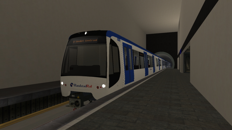 RanstadRail RSG3 EMU approaches roars into Stadhuis (Hageningen) on 18th January 2022 as the Line D train from Strandboulevard bounds for Simvilet Centraal.