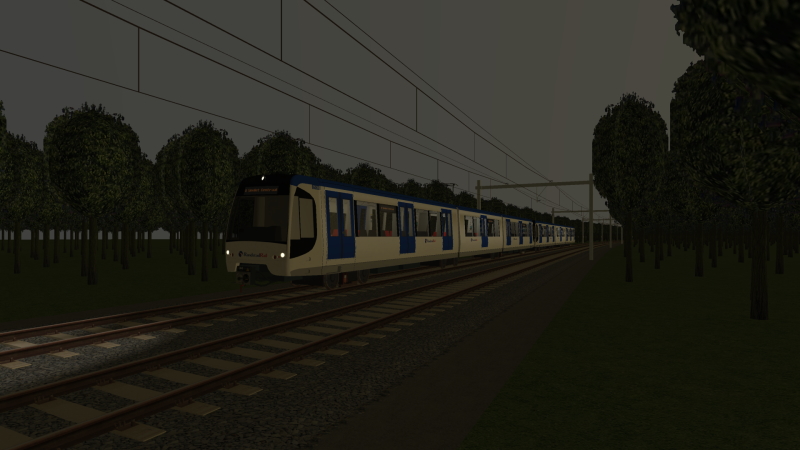 RanstadRail RSG3 unit takes charge of the Strandboulevard to Simvilet Centraal Line D train as it is seen near Simvilet Buiten on the late evening of Thursday 21st July 2022.