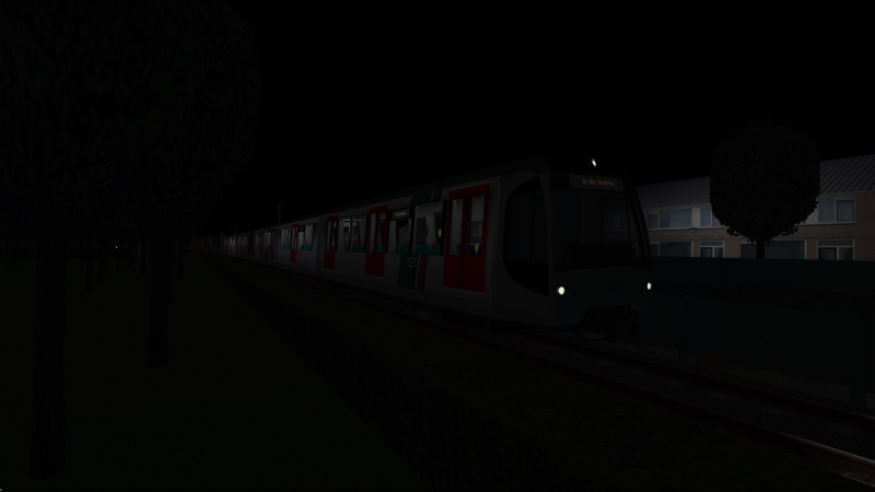 RET SG3 EMU approaches its terminus at De Molens on the evening of Tuesday 8th November 2022 with the terminating Line B service from Simvliet Airport.